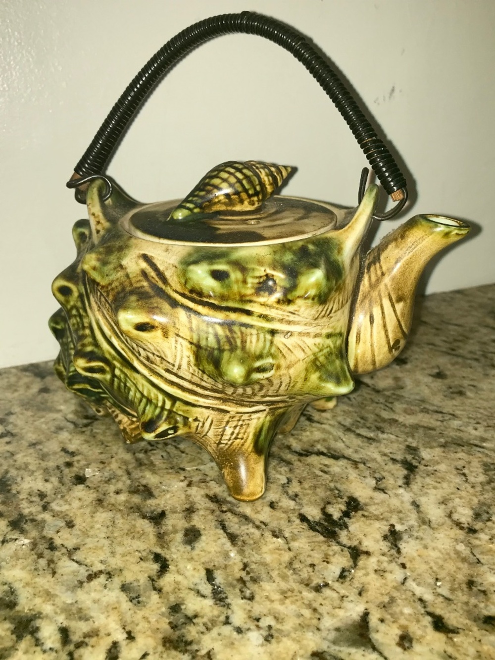Vintage Majolica style conch teapot